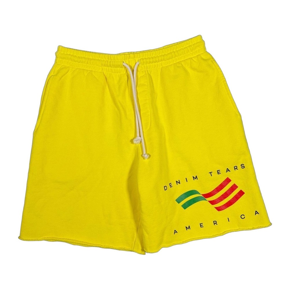 Denim Tears America Graphic Sweat Shorts Yellow Mens Size Large Made in USA NWOT